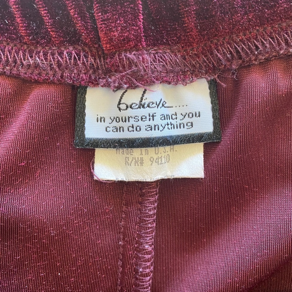 Believe Burgundy Velour Straight Leg Pants Y2K Lounge Size 8 - Picture 4 of 16